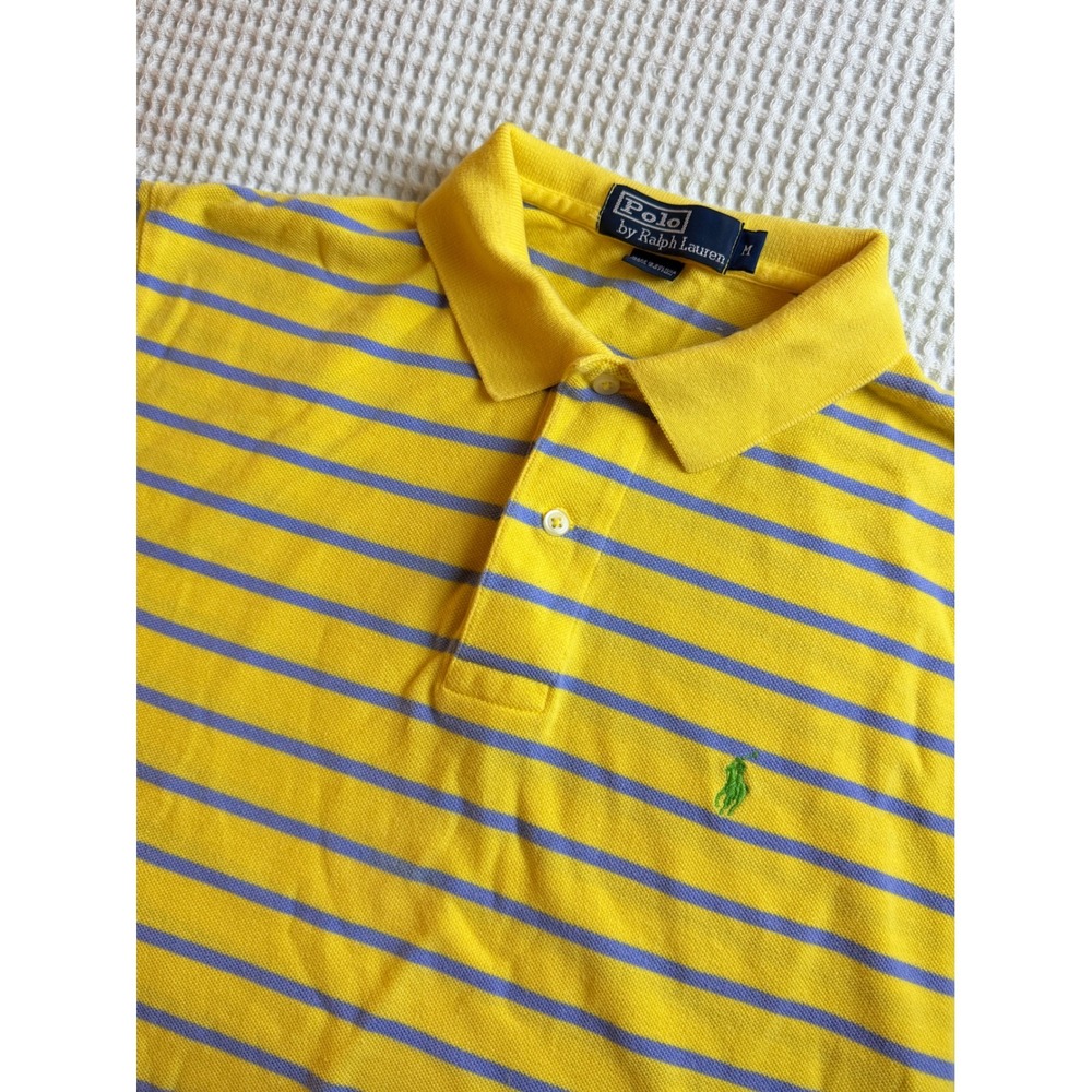 Vintage Polo Ralph Lauren Polo Shirt M Yellow Blue Striped Embroidered Pony